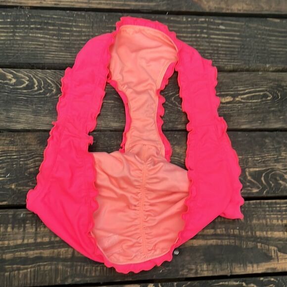 Victorias Secret scrunched back low rise ruffle edge trim pink bottom Sz-Med - Picture 7 of 9